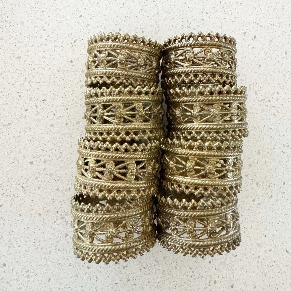 8 Vintage Brass Napkin Rings Filigree Ornate Napkin Holder Boho Chic